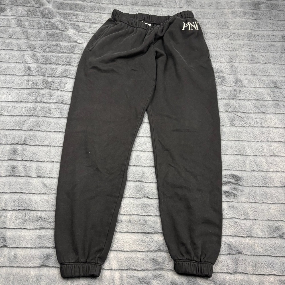 PINK Victorias Secret Womens XS Black Fleece Jogger Sweatpants Logo Pockets